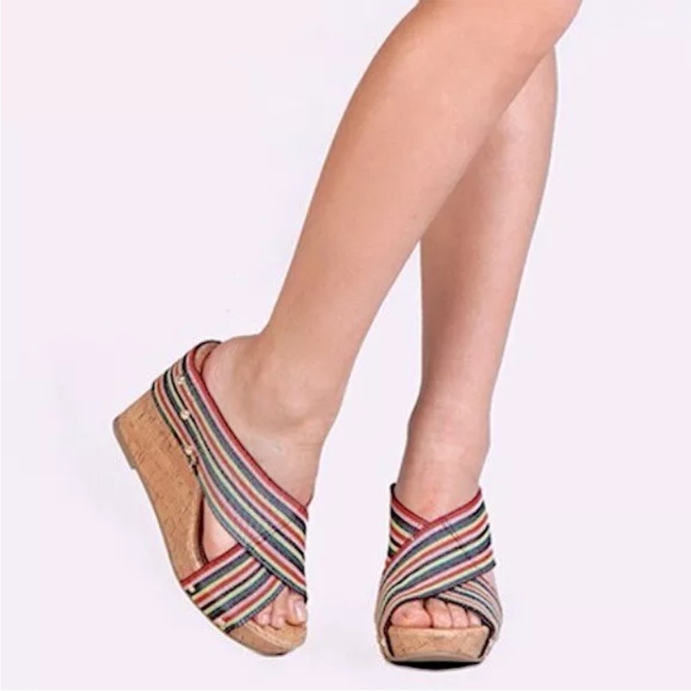 Madden Girl Multicolor Striped Cork Wedge Sandals